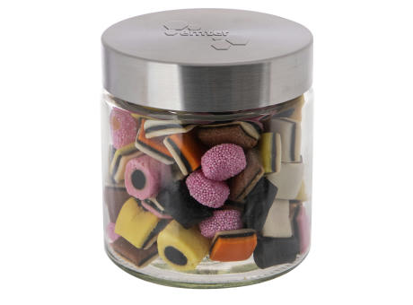 Glas 0,9 L mit Süßigkeiten, mit Prägung