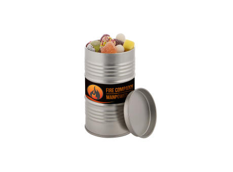 Ölfass, gefüllt mit Süßigkeiten