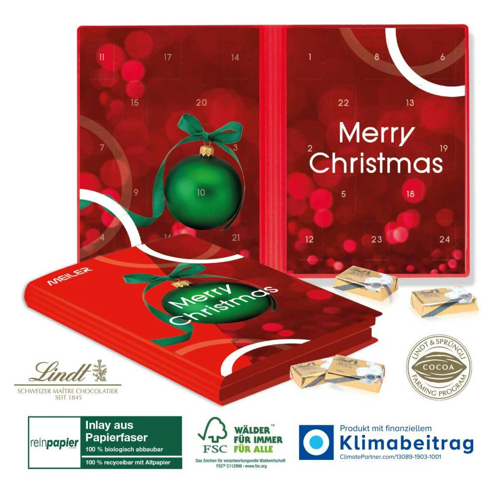 Adventskalender Weihnachtsbuch Lindt „Exklusiv“ Organic mit Lindt Schokotäfelchen