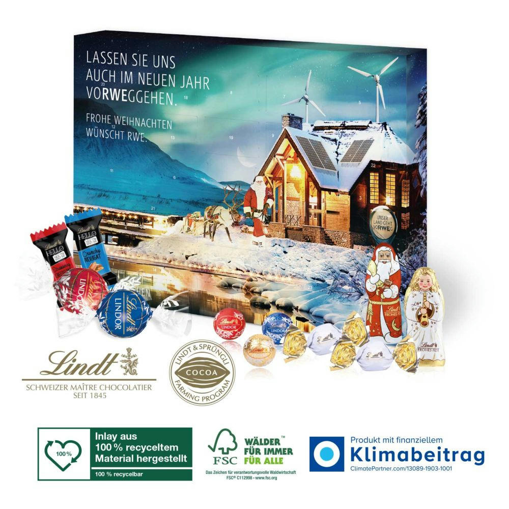 Adventskalender Lindt „Premium-Selection“, Inlay aus 100% recyceltem Material