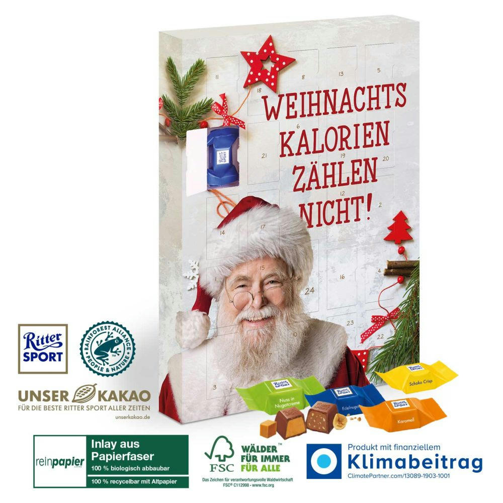 Adventskalender mit Ritter SPORT Schokowürfel, Inlay aus Papierfaser