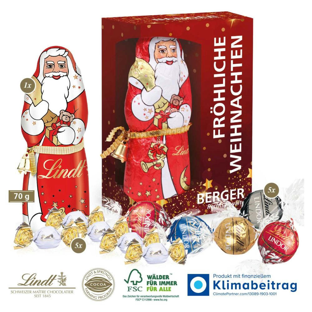 Premium-Präsent mit Lindt Weihnachtsmann „Maxi“