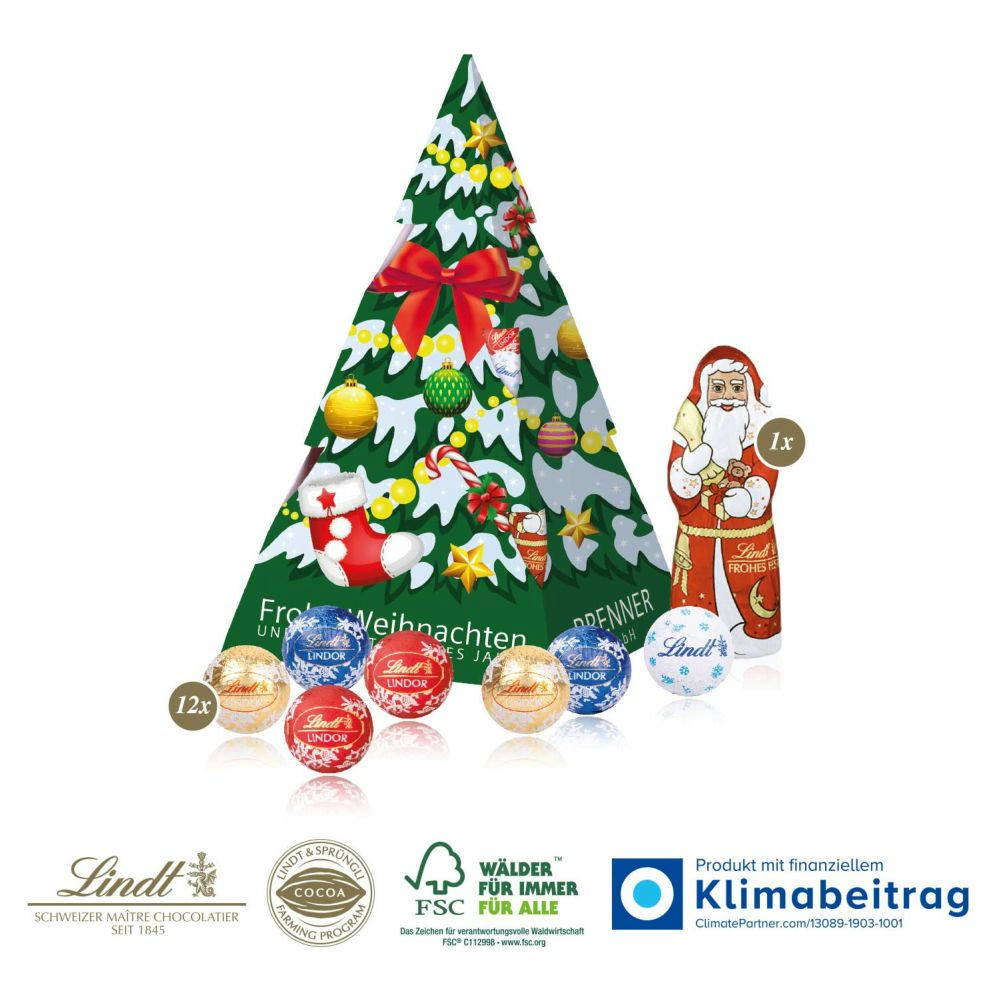 Präsent „Weihnachtsbaum“ mit Lindt Minis und Nikolaus