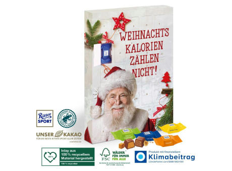 Adventskalender mit Ritter SPORT Schokowürfel, Inlay aus 100% recyceltem Material