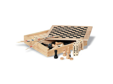 4 juegos en caja de madera