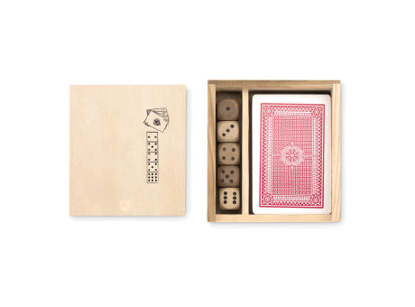 Set de cartas y dados en caja
