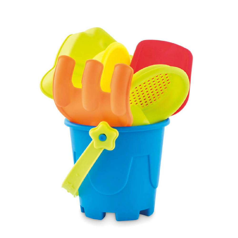 Cubo de playa con 6 juguetes