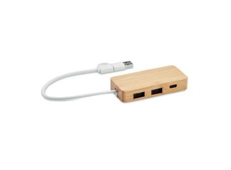 HUB USB de 3 puertos de bambú