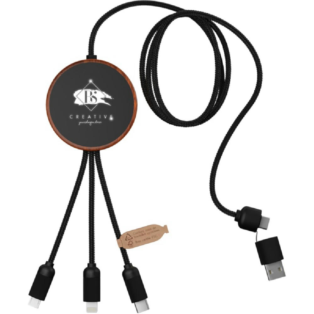 Cable de carga 5 en 1 de PET reciclado con logo retroiluminado y base de carga de 10 W SCX.design C40