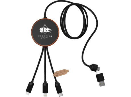 Cable de carga 5 en 1 de PET reciclado con logo retroiluminado y base de carga de 10 W SCX.design C40