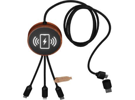 Cable de carga 5 en 1 de PET reciclado con logo retroiluminado y base de carga de 10 W SCX.design C40