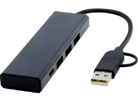 Hub USB 2.0 de aluminio reciclado con certificación RCS "Rise"