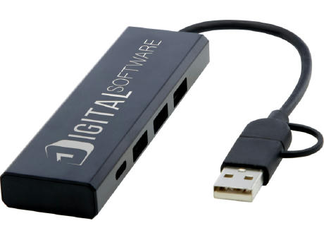 Hub USB 2.0 de aluminio reciclado con certificación RCS "Rise"