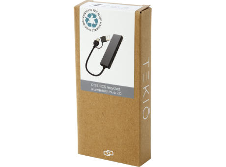 Hub USB 2.0 de aluminio reciclado con certificación RCS "Rise"