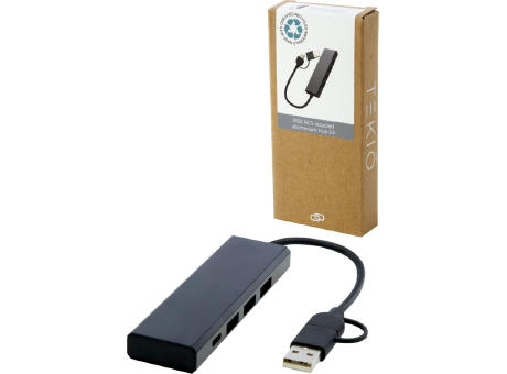 Hub USB 2.0 de aluminio reciclado con certificación RCS "Rise"