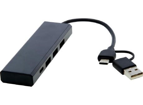 Hub USB 2.0 de aluminio reciclado con certificación RCS "Rise"