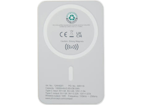 Batería externa inalámbrica magnética de 10 000 mAh y 15 W con PD de 20 W fabricada con plástico reciclado Acrab