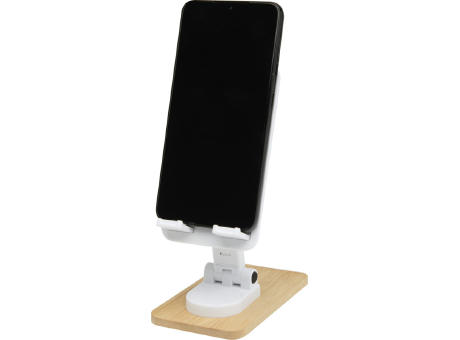 Soporte para teléfono de sobremesa plegable de plástico reciclado con detalles de bambú Alfirk