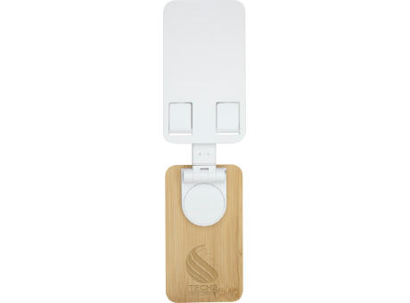 Soporte para teléfono de sobremesa plegable de plástico reciclado con detalles de bambú Alfirk