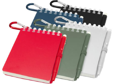 Set de libreta de tapa blanda y bolígrafo de exterior de material reciclado (tinta azul) Lig Mini