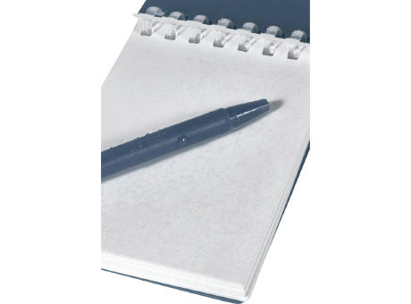 Set de libreta de tapa blanda y bolígrafo de exterior de material reciclado (tinta azul) Lig Mini