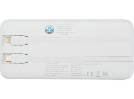 Batería externa de plástico reciclado de 10 000 mAh y 10 W con 2 cables integrados Adhil