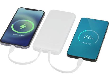 Batería externa de plástico reciclado de 10 000 mAh y 10 W con 2 cables integrados Adhil