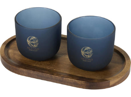 Set de bandeja de madera y vasos de vidrio acabado mate Male