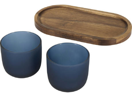Set de bandeja de madera y vasos de vidrio acabado mate Male