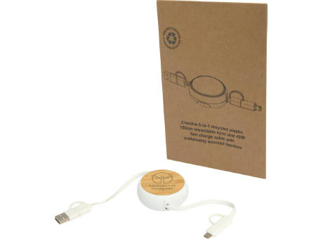 Cable retráctil 5 en 1 de plástico reciclado de 100 cm para sincronización de datos y carga rápida de 45 W