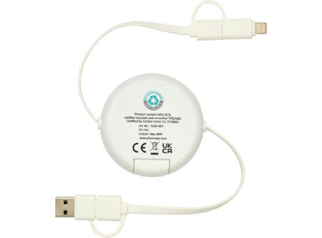 Cable retráctil 5 en 1 de plástico reciclado de 100 cm para sincronización de datos y carga rápida de 45 W