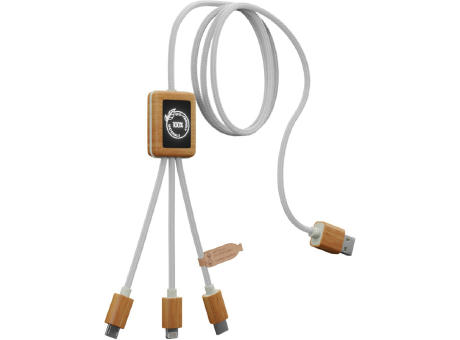Cable de carga 3 en 1 de PET reciclado con logotipo retroiluminado y estuche cuadrado de bambú SCX.design C39