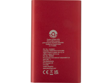 Batería externa tipo C de aluminio reciclado de 4000 mAh Pep 
