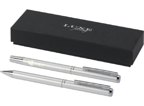Set de regalo de bolígrafo y rollerball de aluminio reciclado Lucetto (tinta negra)
