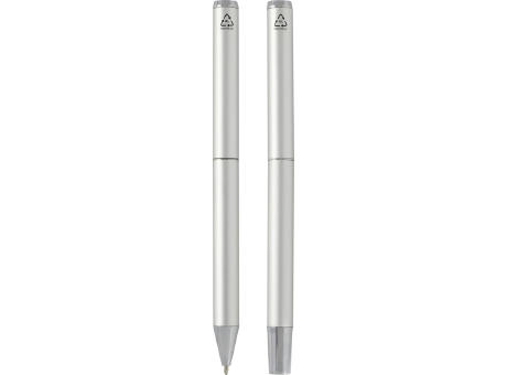 Set de regalo de bolígrafo y rollerball de aluminio reciclado Lucetto (tinta negra)