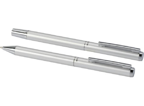Set de regalo de bolígrafo y rollerball de aluminio reciclado Lucetto (tinta negra)
