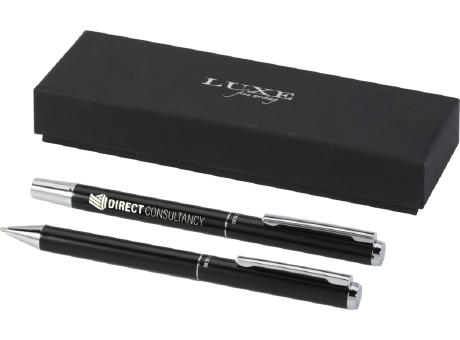 Set de regalo de bolígrafo y rollerball de aluminio reciclado Lucetto (tinta negra)
