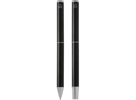 Set de regalo de bolígrafo y rollerball de aluminio reciclado Lucetto (tinta negra)