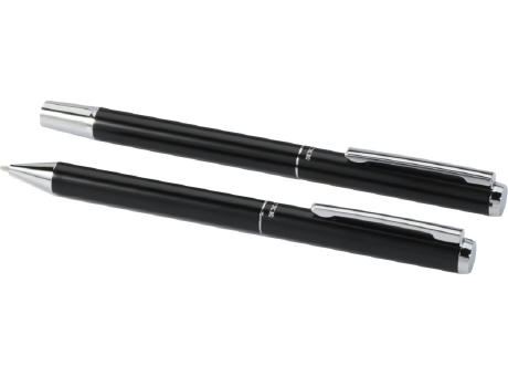 Set de regalo de bolígrafo y rollerball de aluminio reciclado Lucetto (tinta negra)
