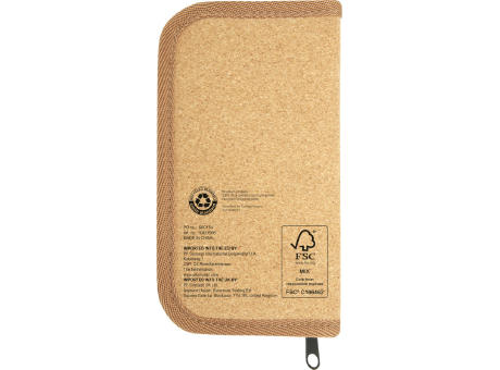 Set de herramientas de plástico reciclado con certificación RCS de 24 piezas con funda de corcho Spike