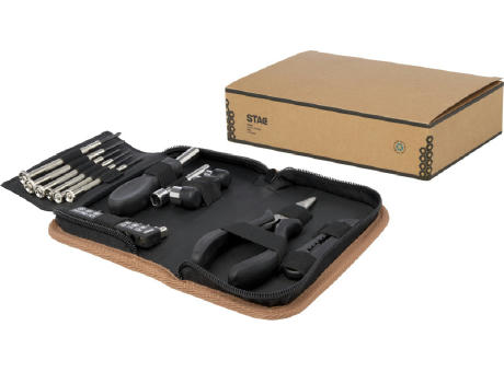 Set de herramientas de plástico reciclado con certificación RCS de 24 piezas con funda de corcho Spike