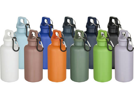 Botella de 400 ml de color liso de plástico reciclado con certificado RCS y mosquetón Oregon 