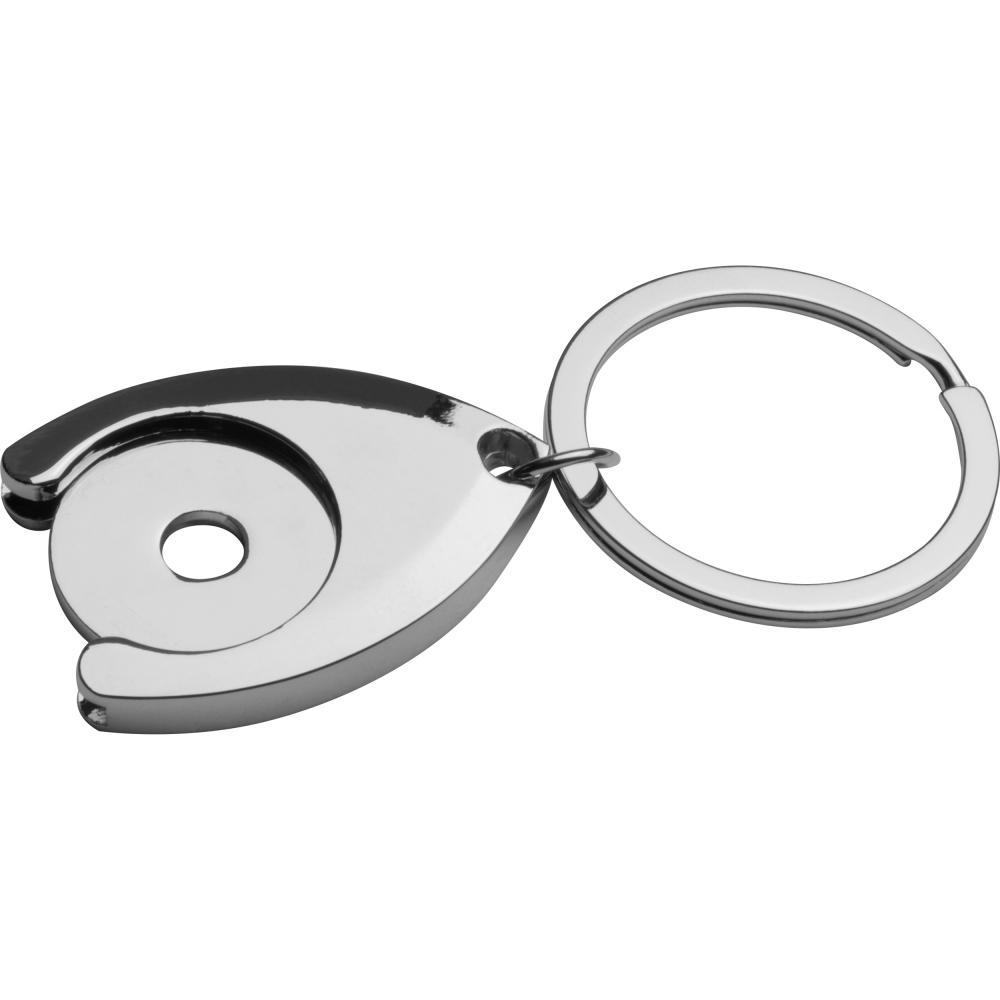 Llavero metálico con moneda carros de compra.