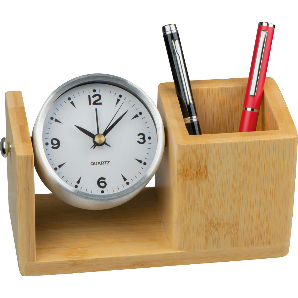Estuche de bambú con reloj analógico