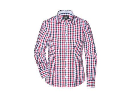 Ladies' Checked Blouse - Modisches Karoshirt mit Uni-Einsätzen an Kragen und Manschette