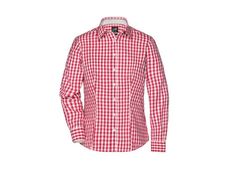 Ladies' Checked Blouse - Modisches Karoshirt mit Uni-Einsätzen an Kragen und Manschette