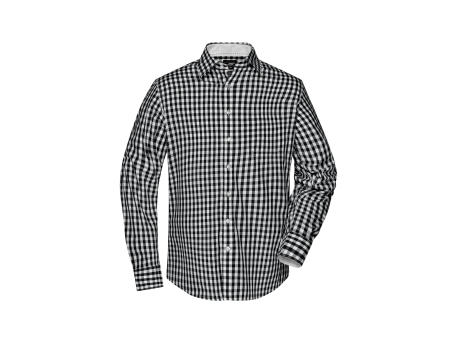 Men's Checked Shirt-Modisches Karoshirt mit Uni-Einsätzen an Kragen und Manschette