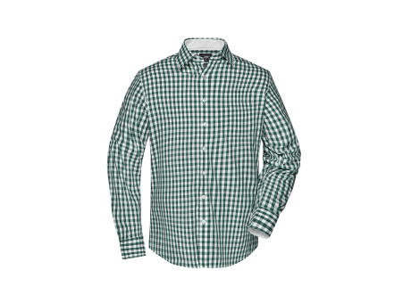 Men's Checked Shirt-Modisches Karoshirt mit Uni-Einsätzen an Kragen und Manschette