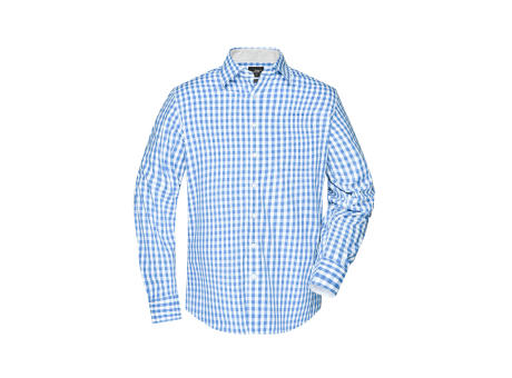 Men's Checked Shirt-Modisches Karoshirt mit Uni-Einsätzen an Kragen und Manschette