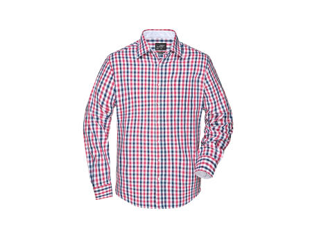 Men's Checked Shirt - Modisches Karoshirt mit Uni-Einsätzen an Kragen und Manschette